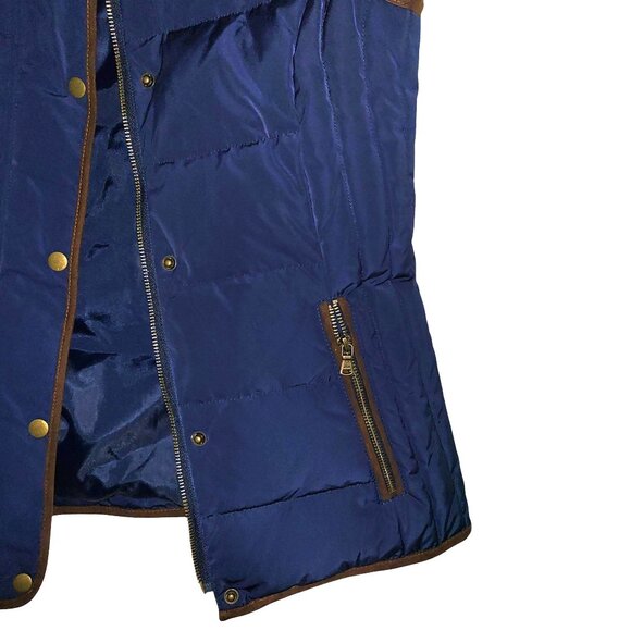 G.H. Bass & Co. | Faux Fur Trim Navy Blue, Brown Outline Puffer Vest - Picture 10 of 15